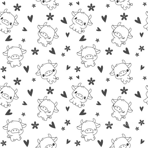 Pattern PBR Texture Featuring Cute Cartoon Cow Motifs with Hearts and Flowers seamless Pattern Bundle PBR texture
