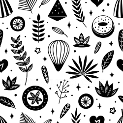 seamless Seamless 3D PBR Texture with Black Botanical Silhouettes on White Background texture 8k free download PBR