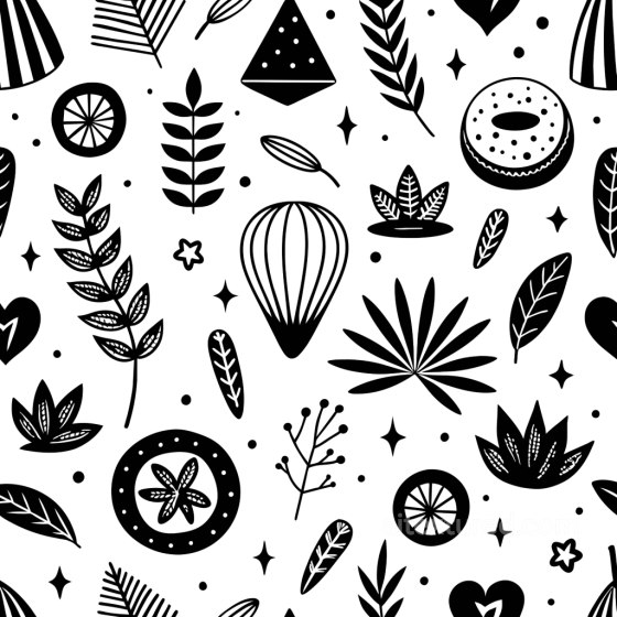 with Black Botanical Silhouettes on White Background White & Black texture preview