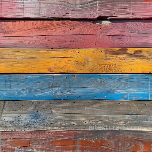 Vibrantly Painted Weathered Wood Planks Seamless Texture with Detailed Grain and Wear seamless Wood PBR texture