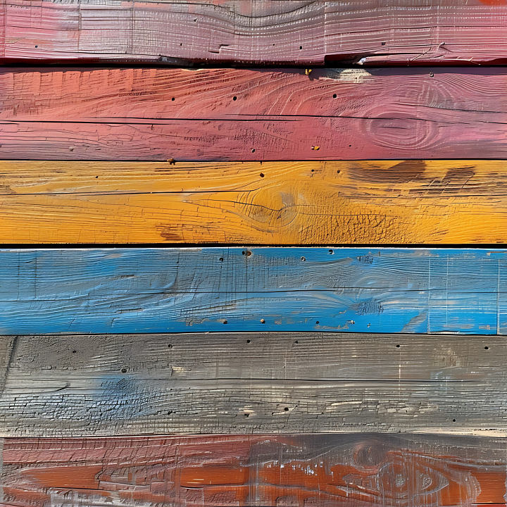 Vibrantly Painted Weathered Wood Planks with Detailed Grain and Wear seamless PBR texture preview