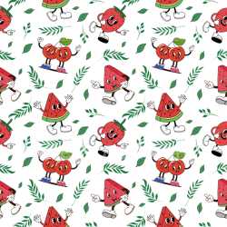 Pattern Bundle - Seamless 3D Pattern PBR Texture with Playful Cartoon Fruit Motifs and Green Leaf Accents texture preview