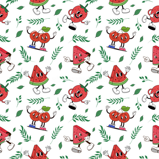 Pattern Bundle - Seamless 3D Pattern PBR Texture with Playful Cartoon Fruit Motifs and Green Leaf Accents texture preview