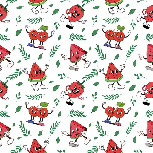 Pattern PBR Texture with Playful Cartoon Fruit Motifs and Green Leaf Accents seamless Pattern Bundle PBR texture