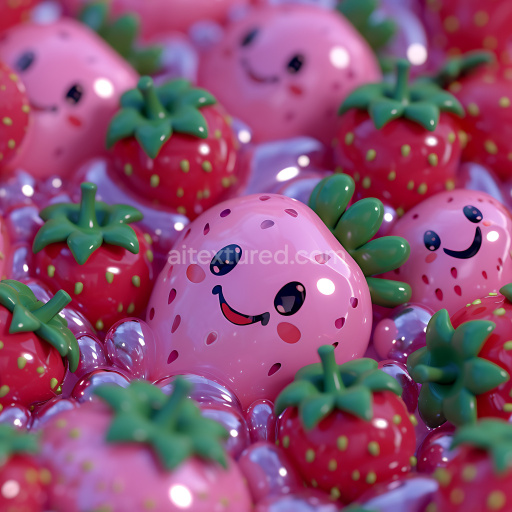 Seamless 3D Inflated PBR Texture of Glossy Pink & Red Vinyl Strawberry Bubbles