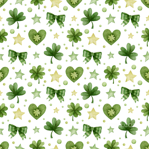 Featuring St Patrick Green Shamrocks & Stars Pattern seamless St patrick PBR texture