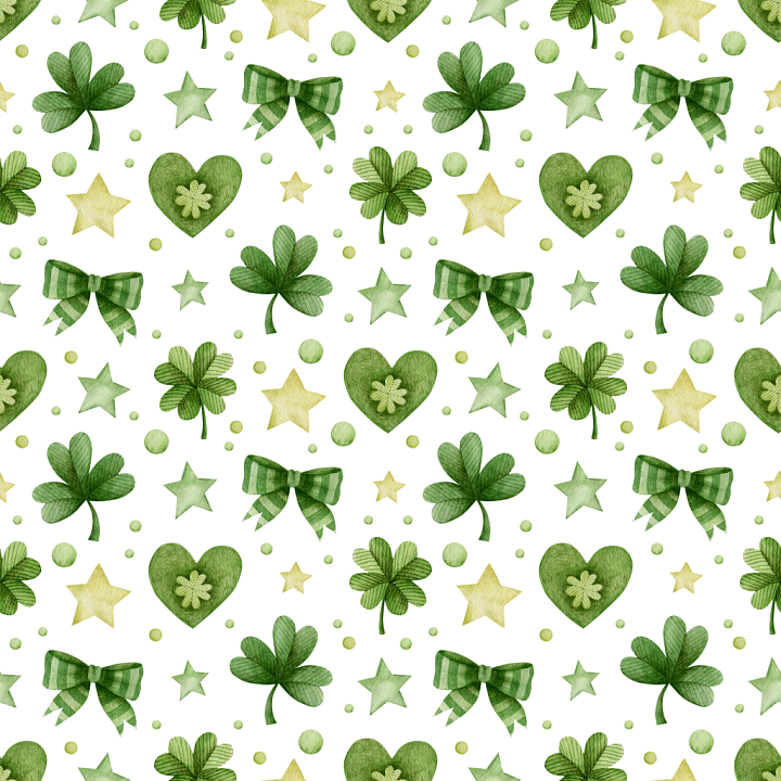 Featuring St Patrick Green Shamrocks & Stars Pattern seamless PBR texture preview