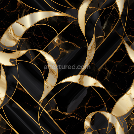 Seamless 3D Black Marble and Gold Veined Polished Stone PBR Texture