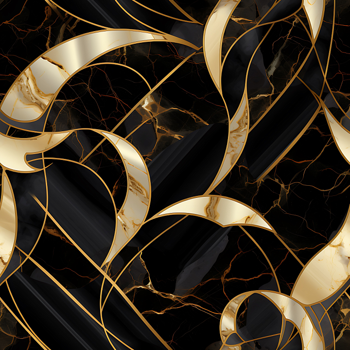 Black Marble and Gold Veined Polished Stone seamless PBR texture preview