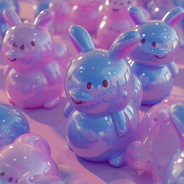 Inflated of Glossy Blue Vinyl Bunny Figures seamless PBR texture preview