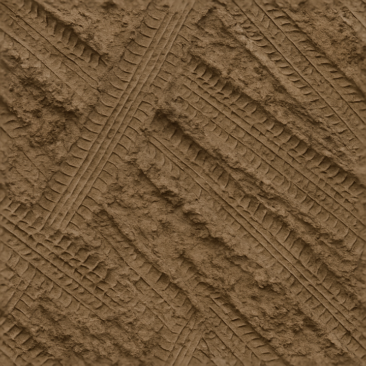 Multiple Tracks Tire Print On Muddy Track With Overlapping Prints And M… seamless PBR texture preview