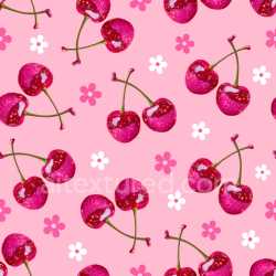 Pattern Bundle - Seamless 3D Pattern PBR Texture with Glossy Cherry Motifs on Pastel Pink Floral Background texture preview