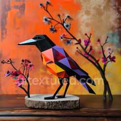 seamless Seamless 3D PBR Texture Featuring Origami-Style Crow with Vibrant Geometric Colors texture 8k free download PBR