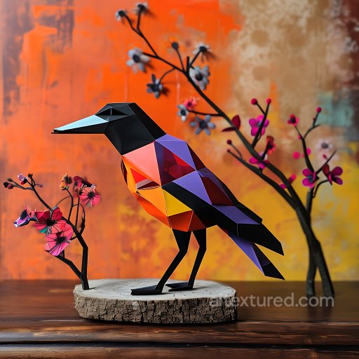 Animal - Seamless 3D PBR Texture Featuring Origami-Style Crow with Vibrant Geometric Colors texture preview