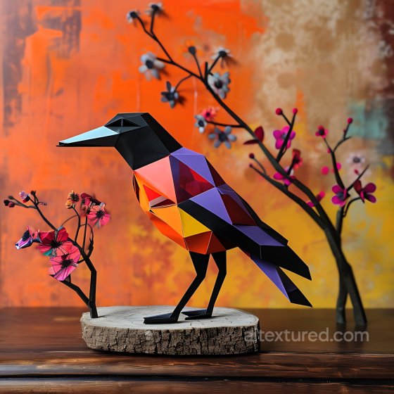 Featuring Origami-Style Crow with Vibrant Geometric Colors Animal texture preview