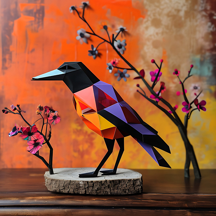 Featuring Origami-Style Crow with Vibrant Geometric Colors seamless PBR texture preview