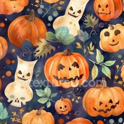 seamless Seamless 3D PBR Texture Featuring Watercolor Halloween Pumpkins and Skulls texture 8k free download PBR