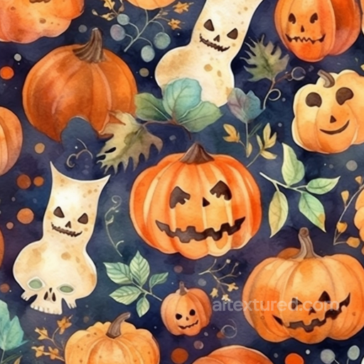 Featuring Watercolor Halloween Pumpkins and Skulls seamless Watercolor Halloween PBR texture