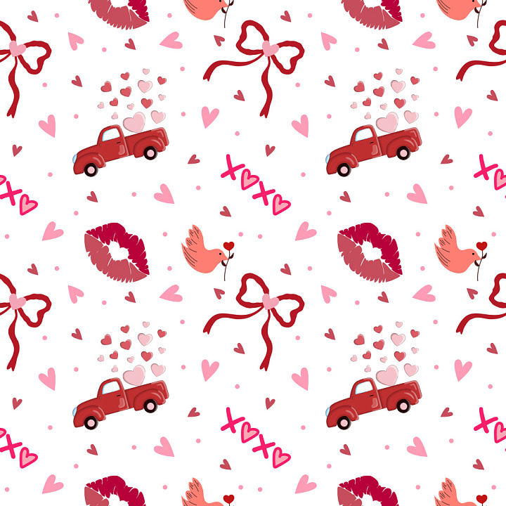 Valentine's Day Pattern with Love Icons and Playful Motifs seamless PBR texture preview
