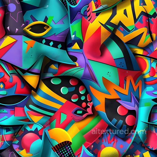 Seamless 3D PBR Texture of Colorful Abstract Urban Graffiti Art texture preview