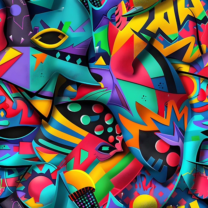 Colorful Abstract Urban Graffiti Art seamless PBR texture preview