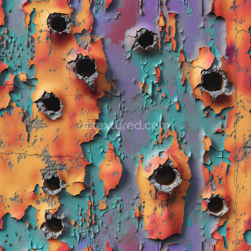 Seamless 3D Painted Metal Texture with Cracked Paint and Holes