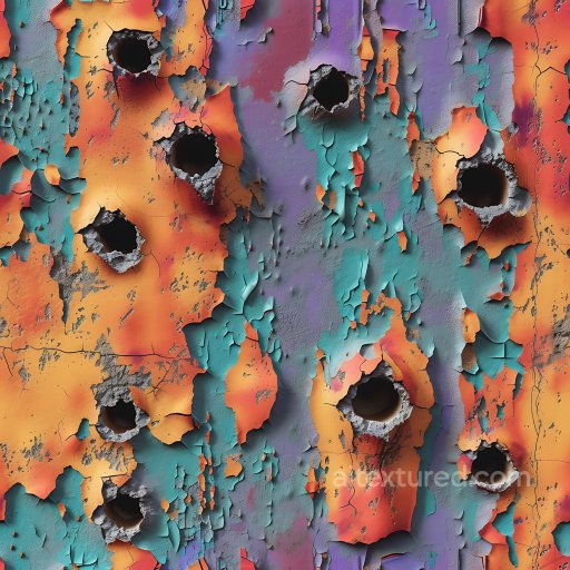 Painted Metal Texture with Cracked Paint and Holes seamless Cracked & Holes PBR texture