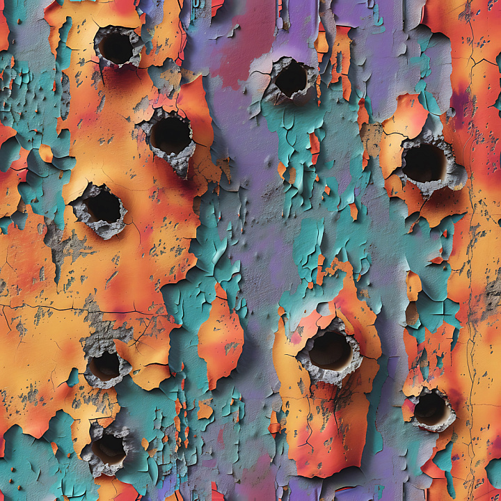 Painted Metal with Cracked Paint and Holes seamless PBR texture preview