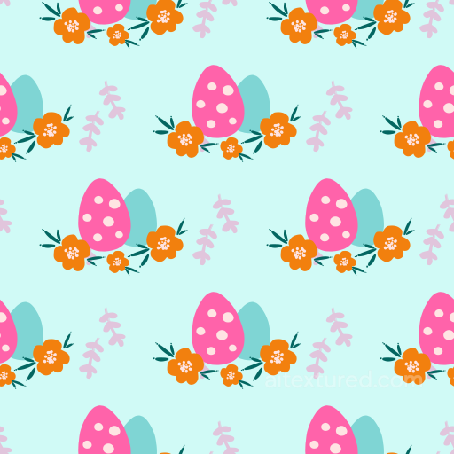 Easter Digital Paper Texture with Pink Polka-Dot Eggs and Floral Motif seamless All Easter Digital paper PBR texture