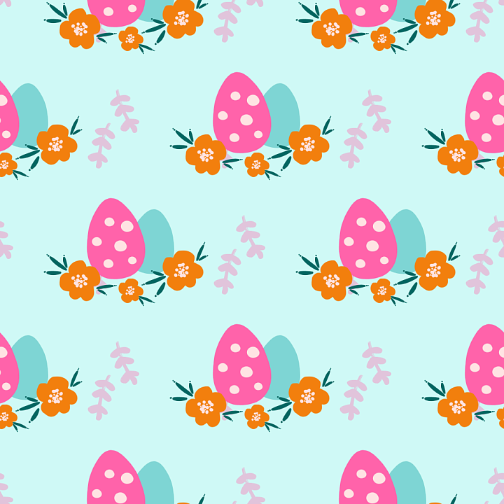 Easter Digital Paper with Pink Polka-Dot Eggs and Floral Motif seamless PBR texture preview