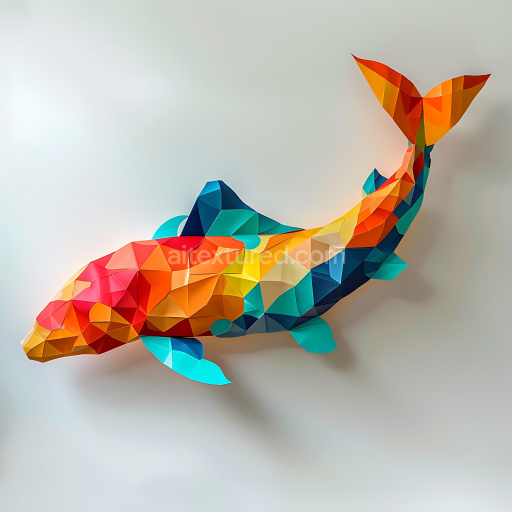 Seamless 3D PBR Texture of Origami Style Beluga Sturgeon with Vibrant Multi-Color Facets