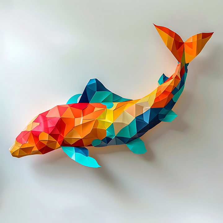 Animal of Origami Style Beluga Sturgeon with Vibrant Multi-Color Facets seamless PBR texture preview