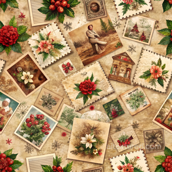 Christmas Vintage Texture of Vintage Christmas Cards and Botanicals on Aged Paper Christmas vintage texture preview