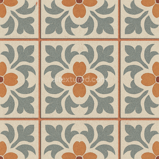 Preview — Seamless 3d texture pbr 8k encaustic tiles mosaic with floral motifs and matte finish