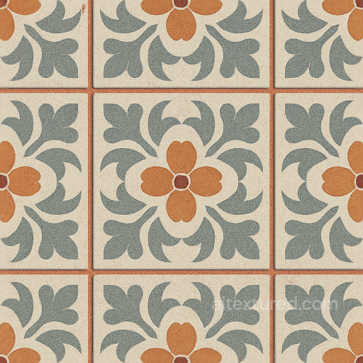 Encaustic Tiles Mosaic With Floral Motifs And Matte Finish seamless Mosaic PBR texture