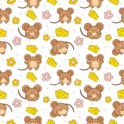 Pattern Bundle - Seamless 3D Pattern PBR Texture Featuring Cute Cartoon Mice and Cheese on White texture preview