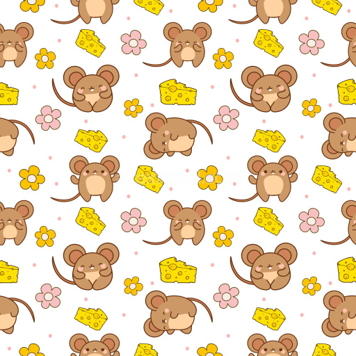 Pattern Bundle - Seamless 3D Pattern PBR Texture Featuring Cute Cartoon Mice and Cheese on White texture preview