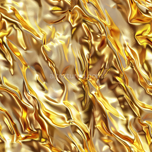 Seamless 3D PBR Glossy Gold Fabric Texture with Wrinkled Reflective Surface