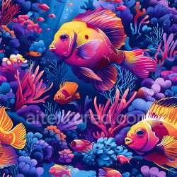 seamless Seamless 3D PBR Graffiti Texture Featuring Vibrant Colorful Fish and Coral Reef Scene texture 8k free download PBR
