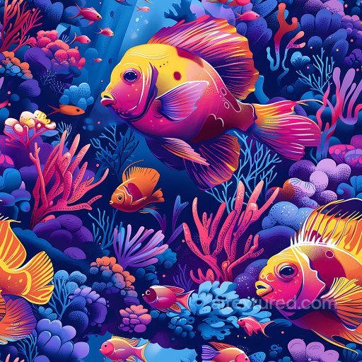 Seamless 3D PBR Graffiti Texture Featuring Vibrant Colorful Fish and Coral Reef Scene texture preview
