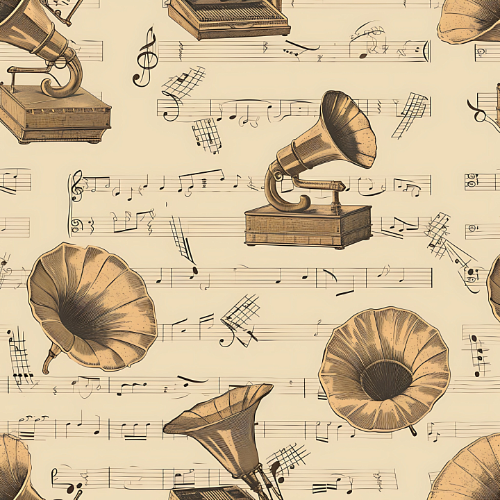 Featuring Vintage Gramophones and Sheet Music Pattern seamless PBR texture preview