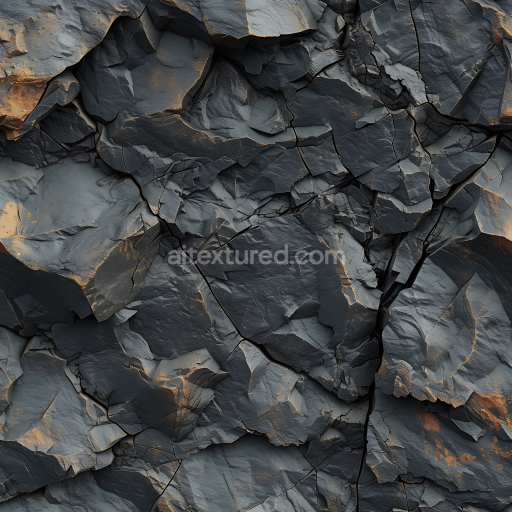 Seamless 3D PBR Slate Rock Texture Featuring Deep Cracks and Metallic Highlights