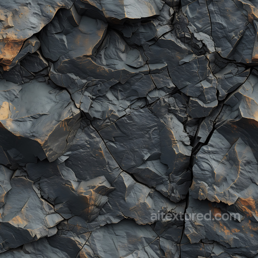 Slate Rock Texture Featuring Deep Cracks and Metallic Highlights seamless Stone PBR texture