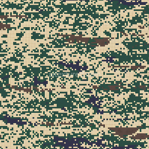 Seamless 3D Digital Pixel Camouflage PBR Texture with Beige and Green Blocks