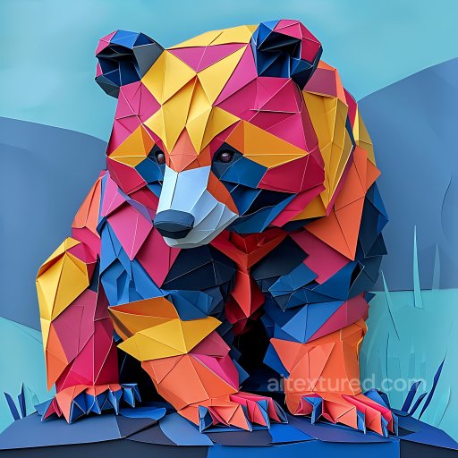 Seamless 3D PBR Texture of Colorful Origami Animal Pattern texture preview