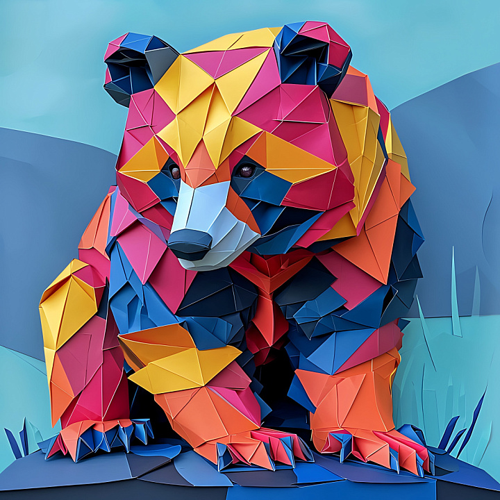 Colorful Origami Animal Pattern seamless PBR texture preview