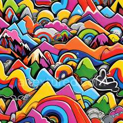 seamless Seamless 3D PBR Graffiti Texture Featuring Vibrant Abstract Mountain and Rainbow Patterns texture 8k free download PBR