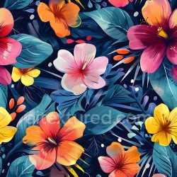seamless Seamless 3D PBR Texture of Vibrant Tropical Floral Graffiti with Deep Blue Leaves texture 8k free download PBR