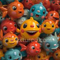 seamless Seamless 3D Inflated Vinyl Texture with Colorful Cartoon Fish Pattern texture 8k free download PBR