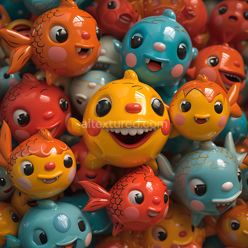 Seamless 3D Inflated PBR Texture Featuring Glossy Cartoon Fish in Bright Colors